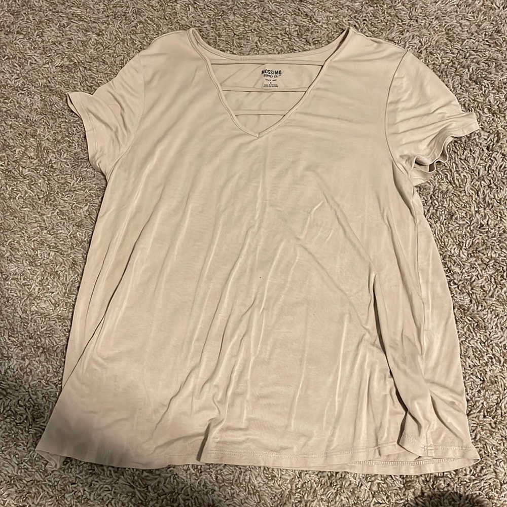 Tan stretch loose fit v neck